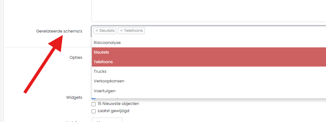 Selectie van gerelateerde schema's
